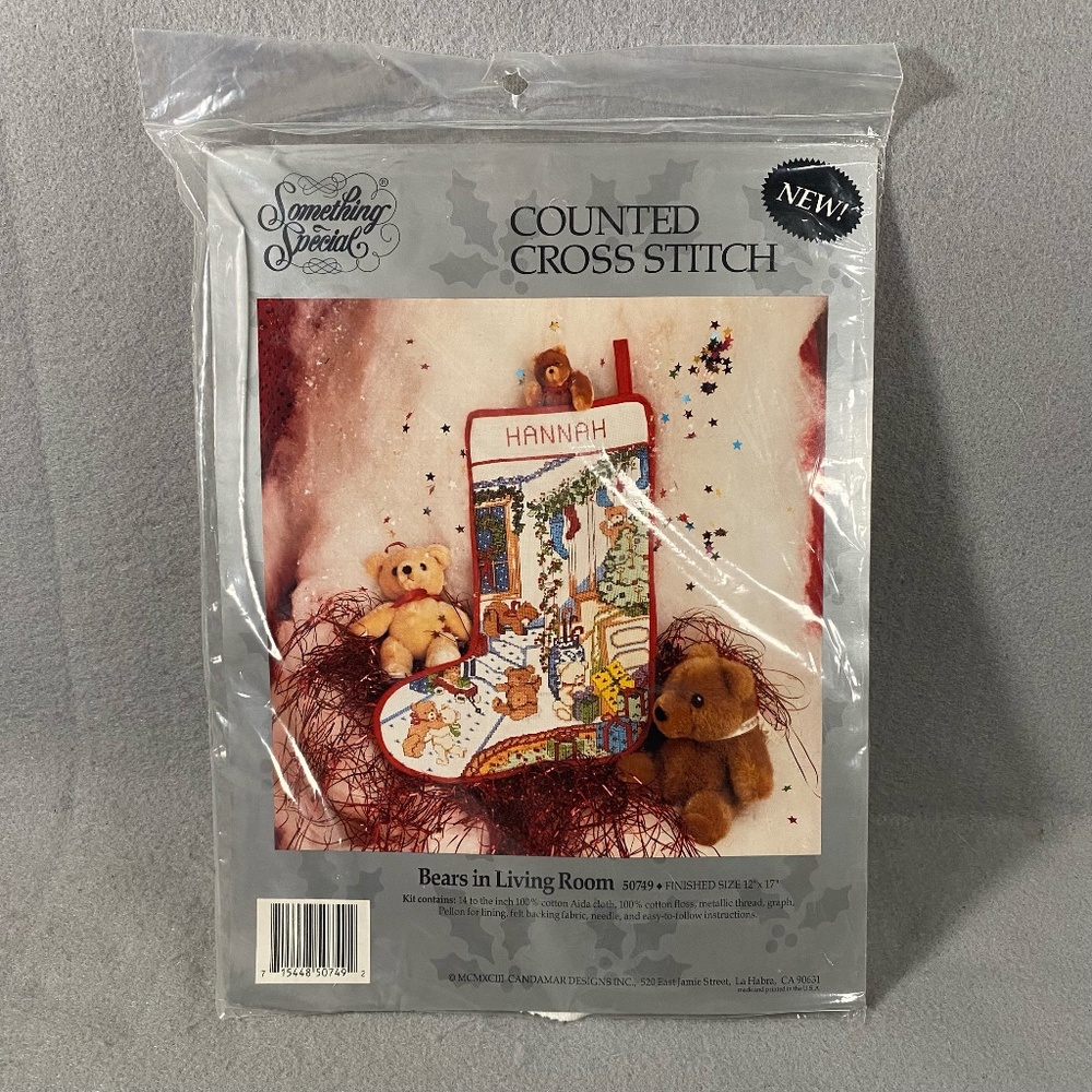New Bears In Living Room 12 x 17 Counted Cross Stitch Christmas Stocking 50749